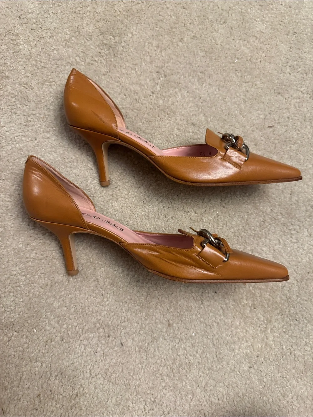 Coup D'état Tan Leather Chain-Accent Pointed Flats
